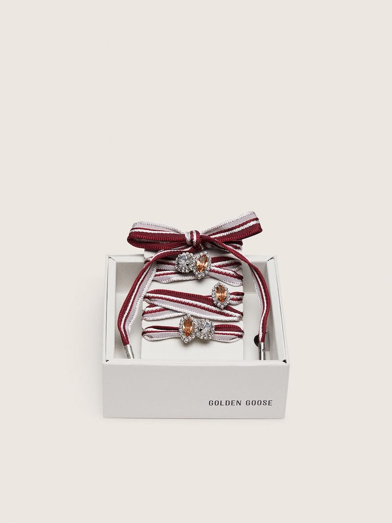 Skins "Vintage" white and burgundy striped laces embellished with charms