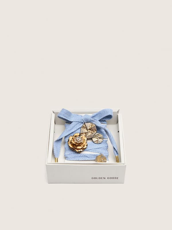 Golden Goose - Skins "Vintage" light blue and white herringbone laces embellished with charms in 