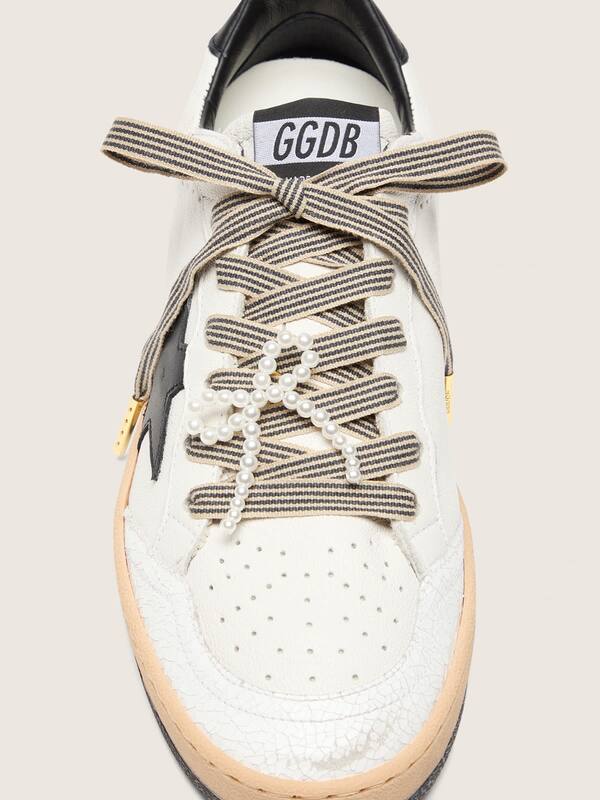 Golden Goose - Skins black and beige striped laces with beaded bow charm in 