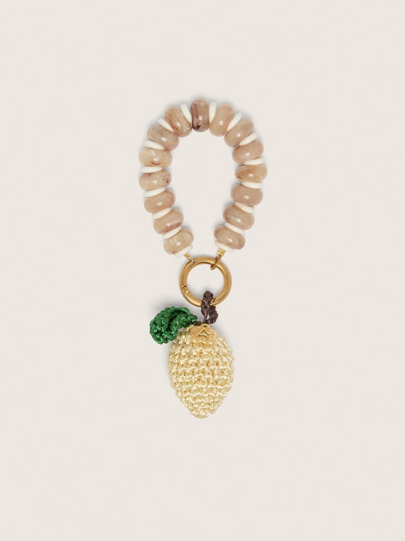 Charm mit Zitrone aus geh&auml;kelter Baumwolle mit Perlenkettchen