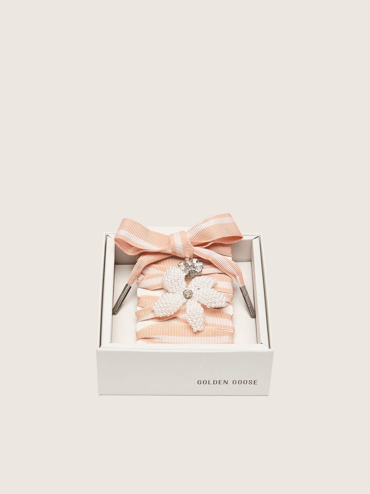 Golden Goose - Skins white and pink striped laces with beaded and crystal charms in 