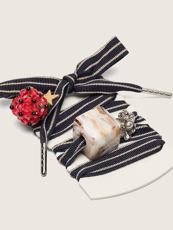 Golden Goose - Skins blue and beige striped laces with raspberry, stone and crystal charms in 