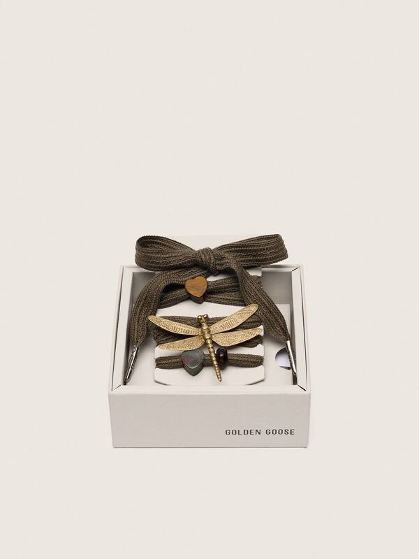 Golden Goose - Skins dark green laces with dragonfly charm in 