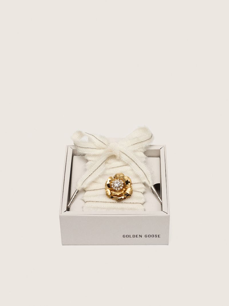 Skins white mohair laces with jewel charm