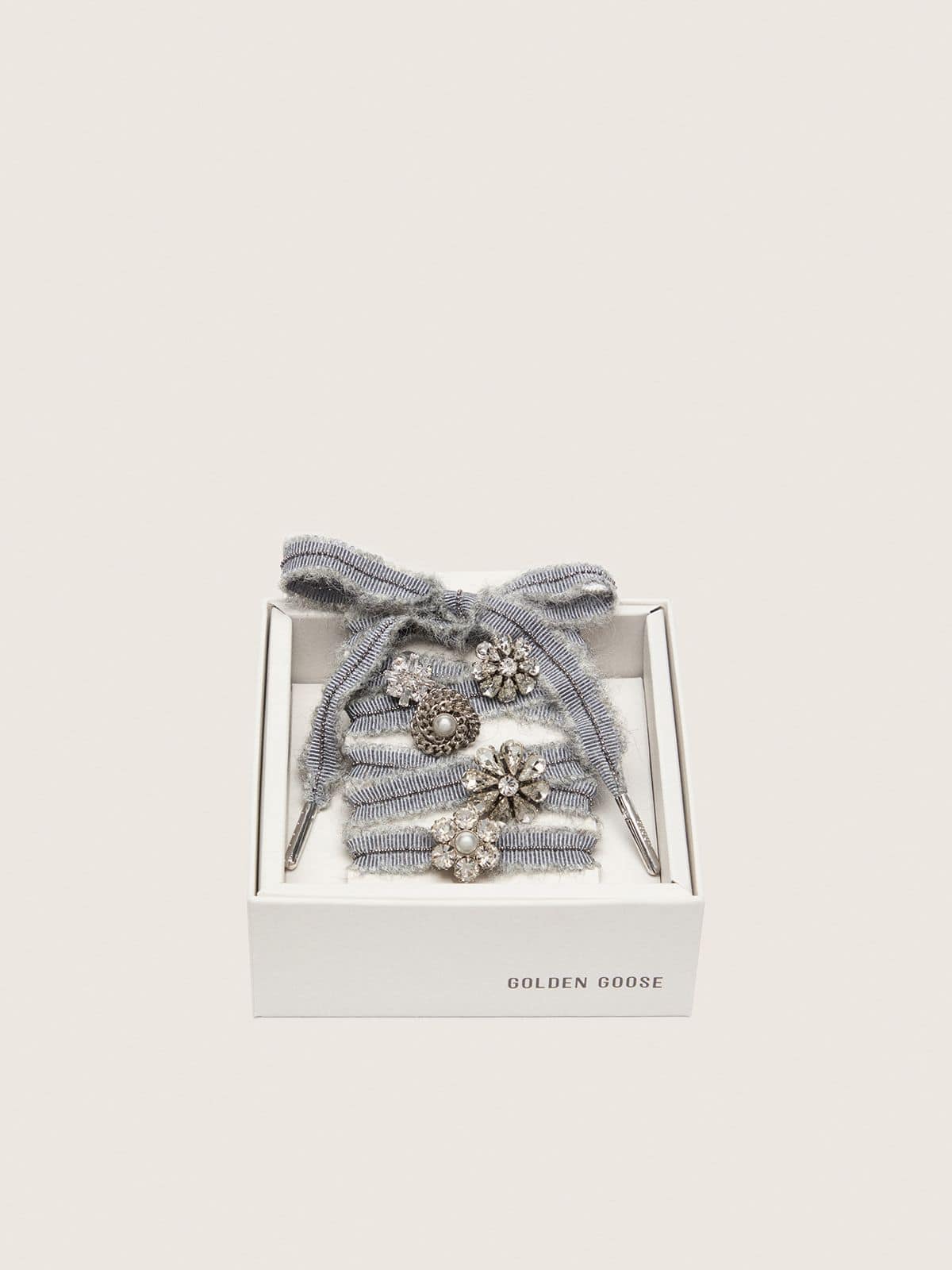 Golden Goose - Skins gray laces with mohair trim and crystal charms in 