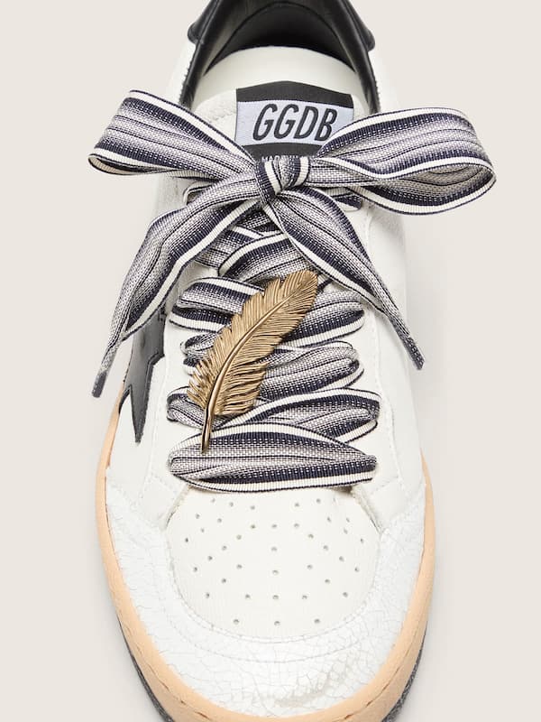 Golden Goose - Skins striped laces with gold feather charm in 