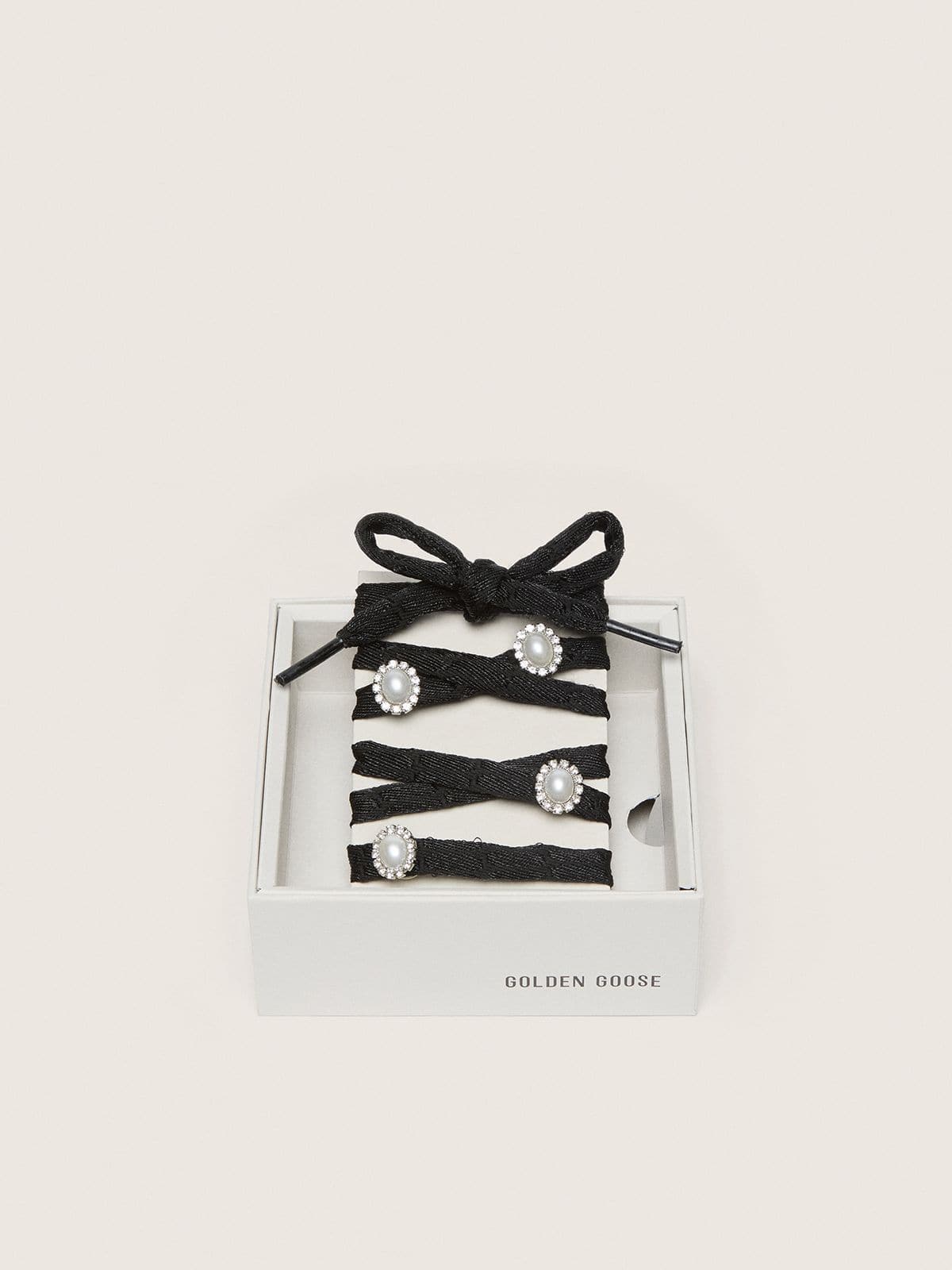 Golden Goose - Skins black laces with pearl charms in 