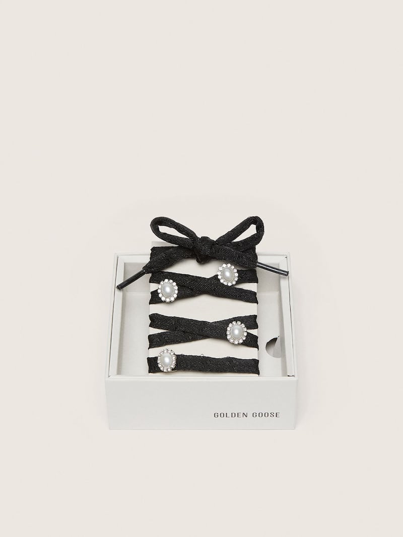 Skins black laces with pearl charms