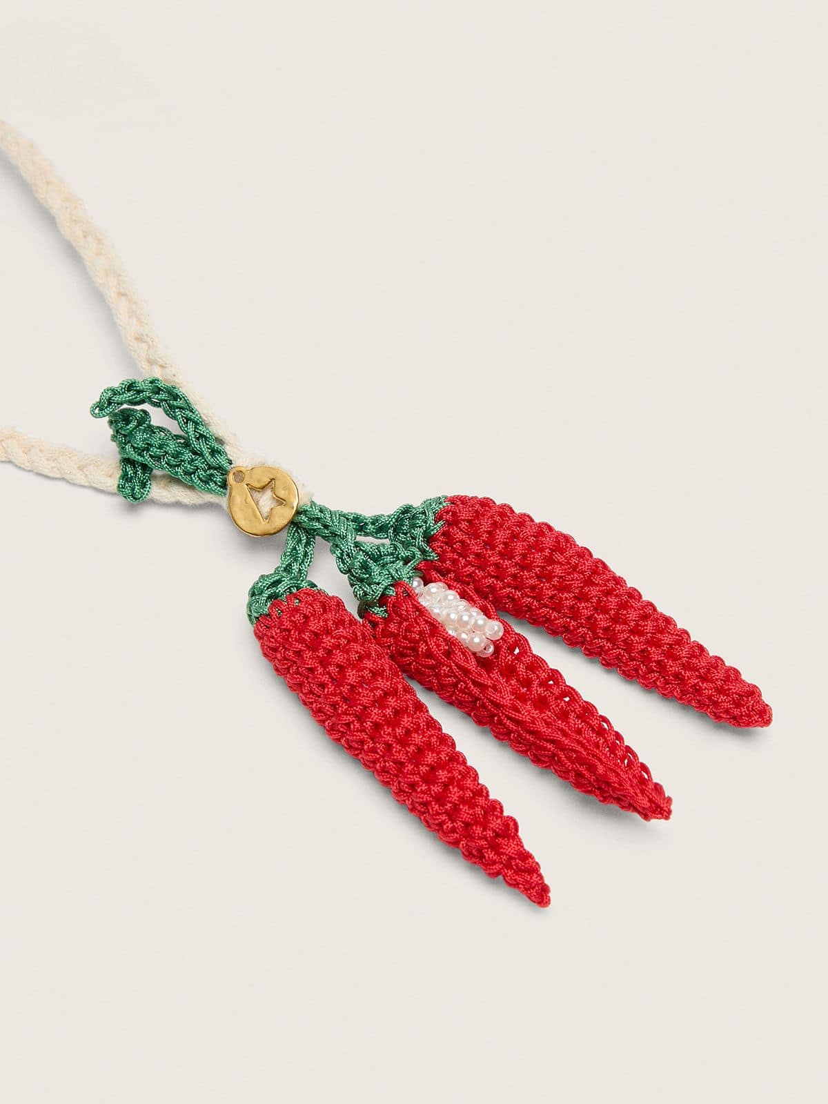 Golden Goose - Charm con guindilla de algod&oacute;n crochet con cadena de crochet blanco in 