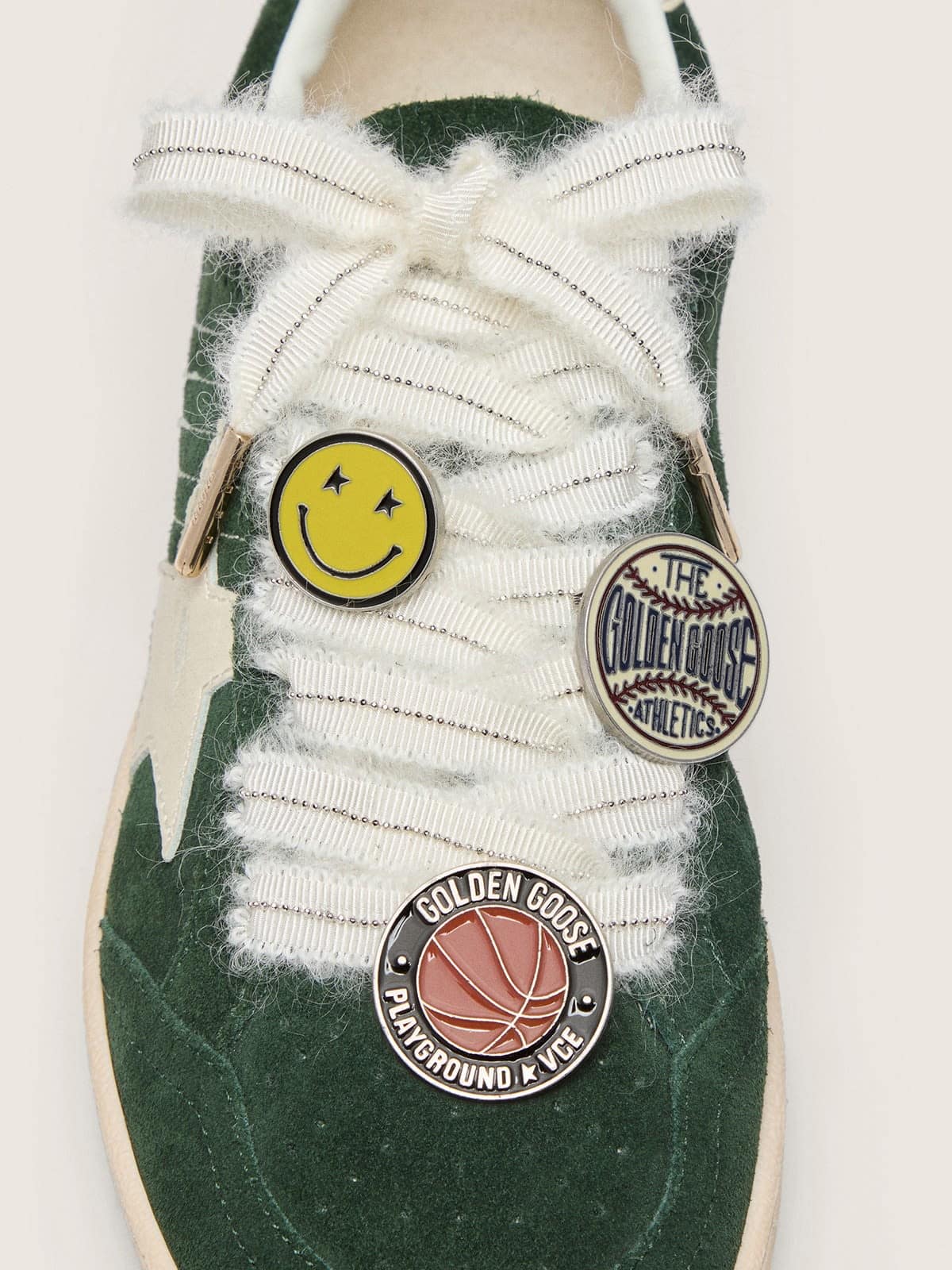Golden Goose - Skins cream mohair laces with silver beads and three decorative pins in 