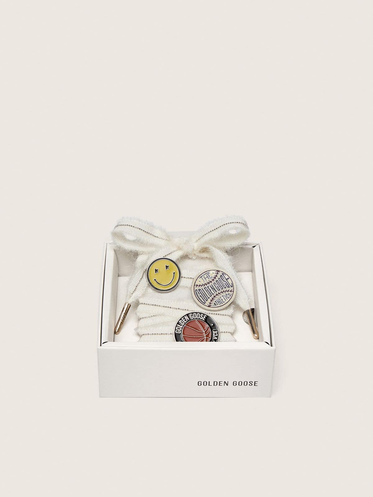 Golden Goose - Skins cream mohair laces with silver beads and three decorative pins in 