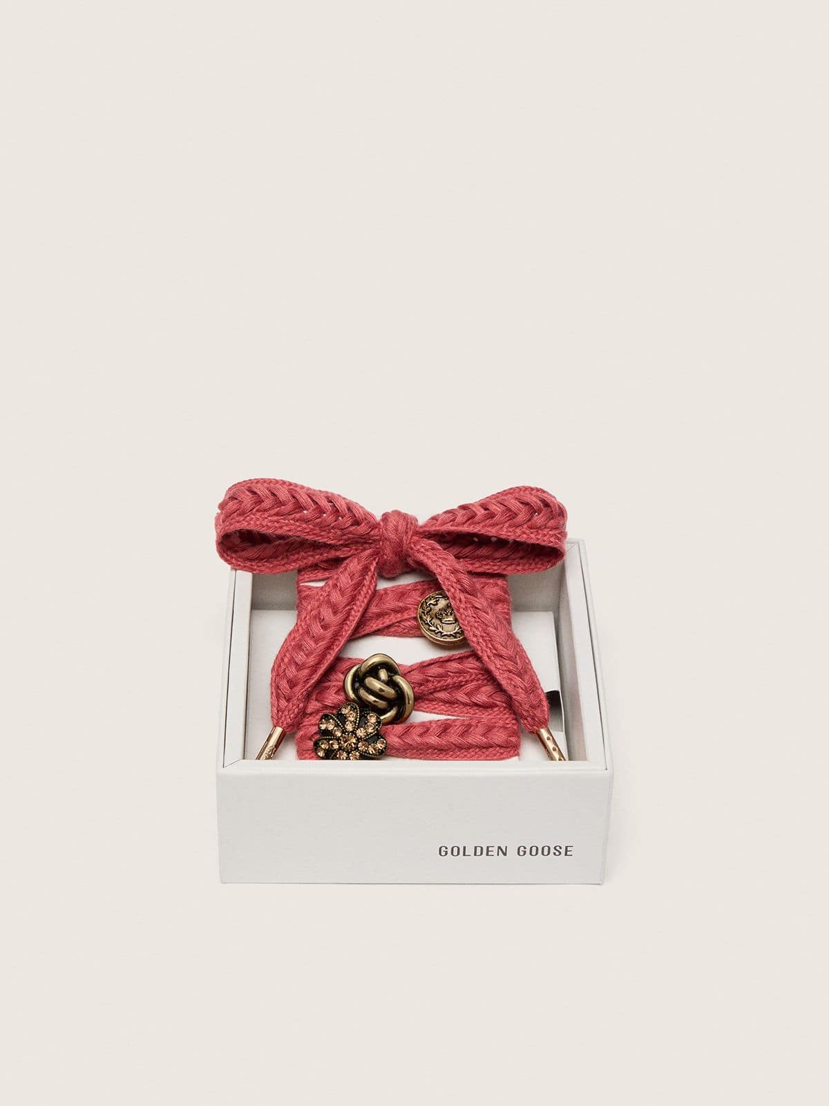 Golden Goose - Lacets Skins tress&eacute;s terre cuite avec trois applications bijoux couleur bronze in 