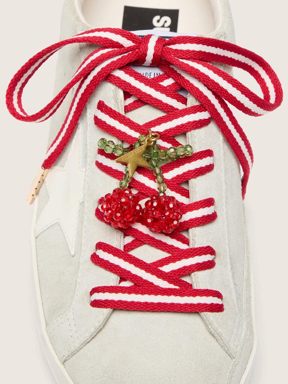 Golden Goose - Skins red and white laces with cherry charm in 