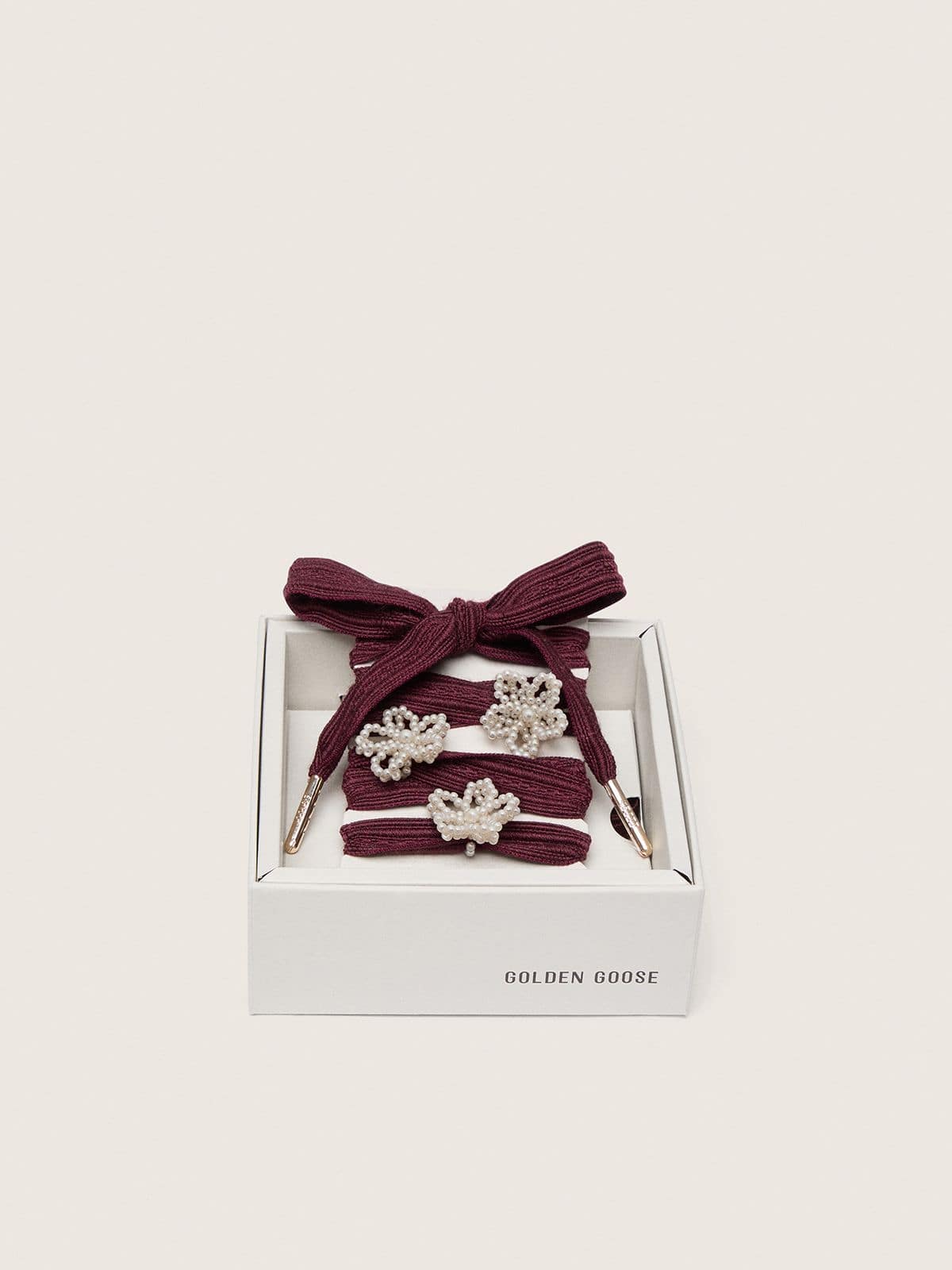 Golden Goose - Skins burgundy wool laces with three flower-shaped bead appliqu&eacute;s in 
