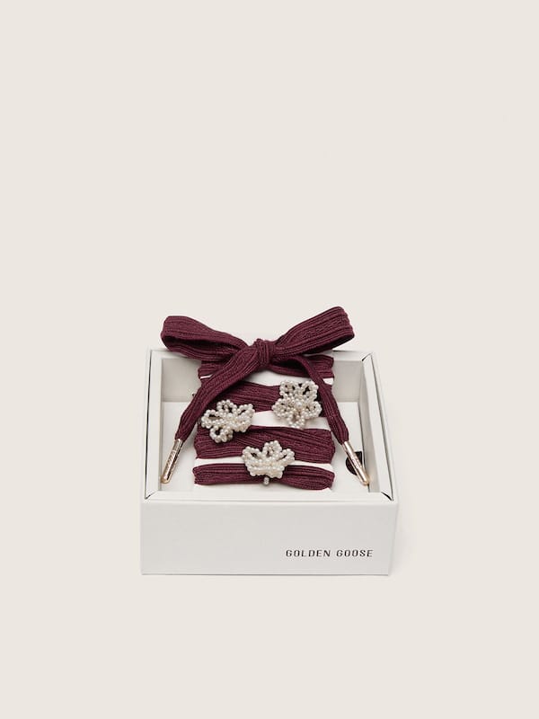 Golden Goose - Skins burgundy wool laces with three flower-shaped bead appliqu&eacute;s in 