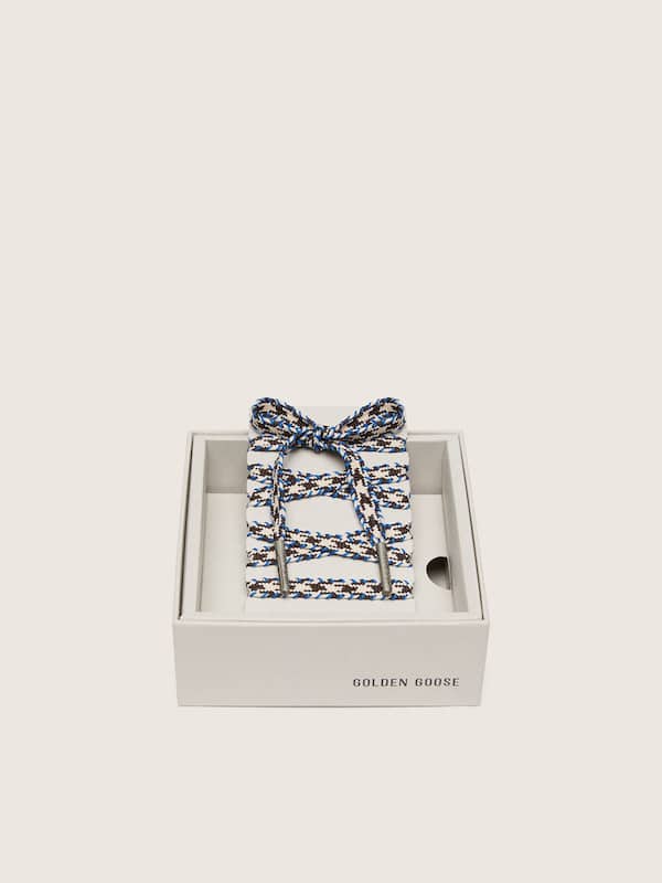 Lacci in corda color crema, bluette e marrone con dettagli argento