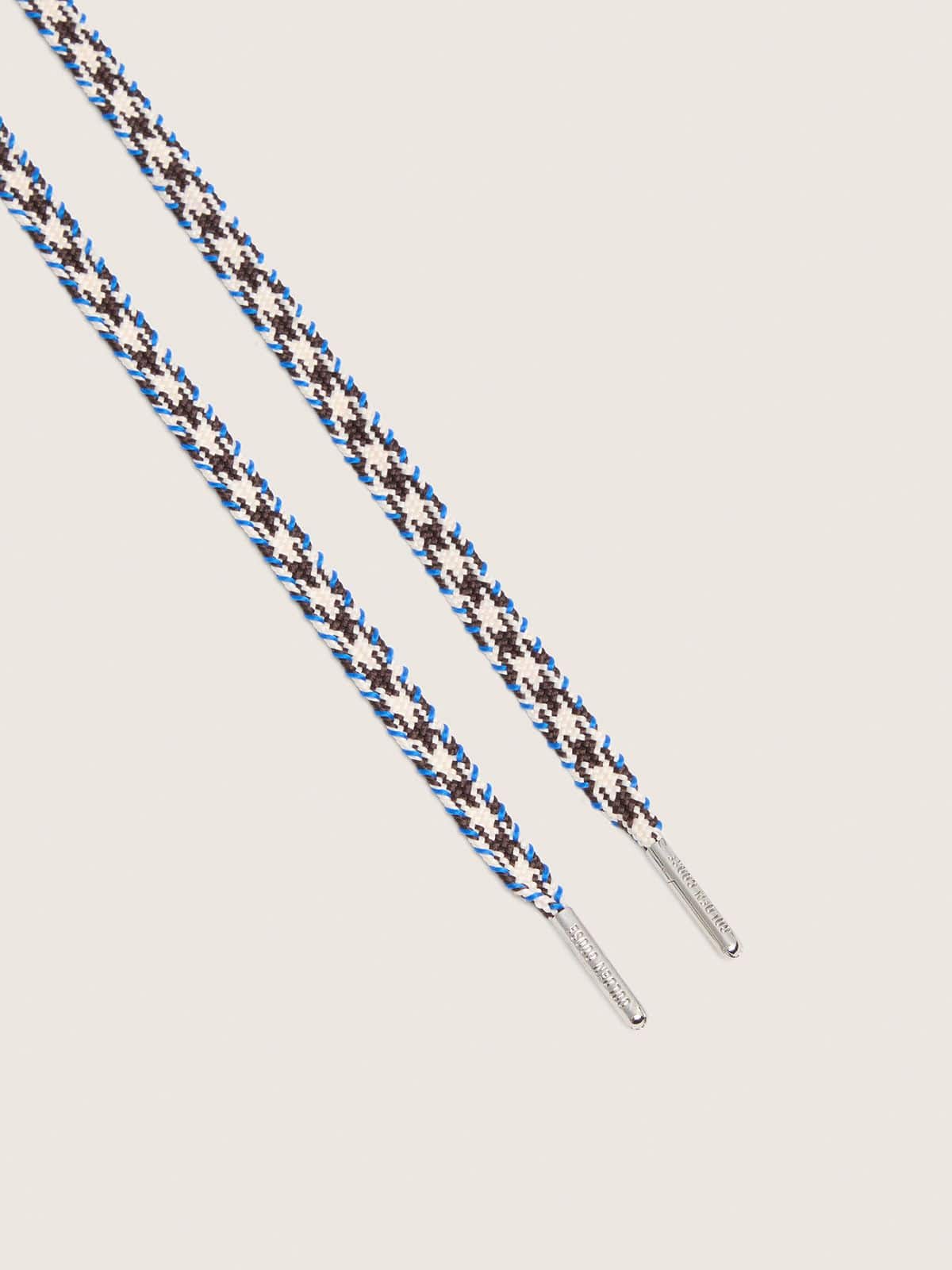 Lacets en corde cr&egrave;me, bleu &eacute;lectrique et marron avec d&eacute;tails argent&eacute;s