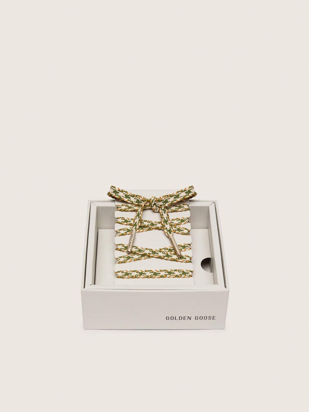Golden Goose - Lacets en corde cr&egrave;me, vert olive et ocre avec d&eacute;tails argent&eacute;s in 