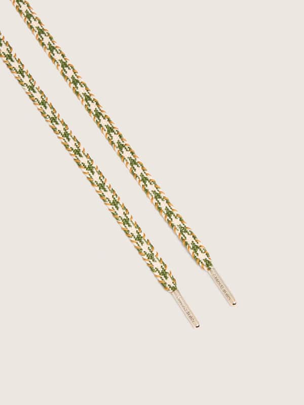 Cord laces in cream, olive green and ocher with silver details