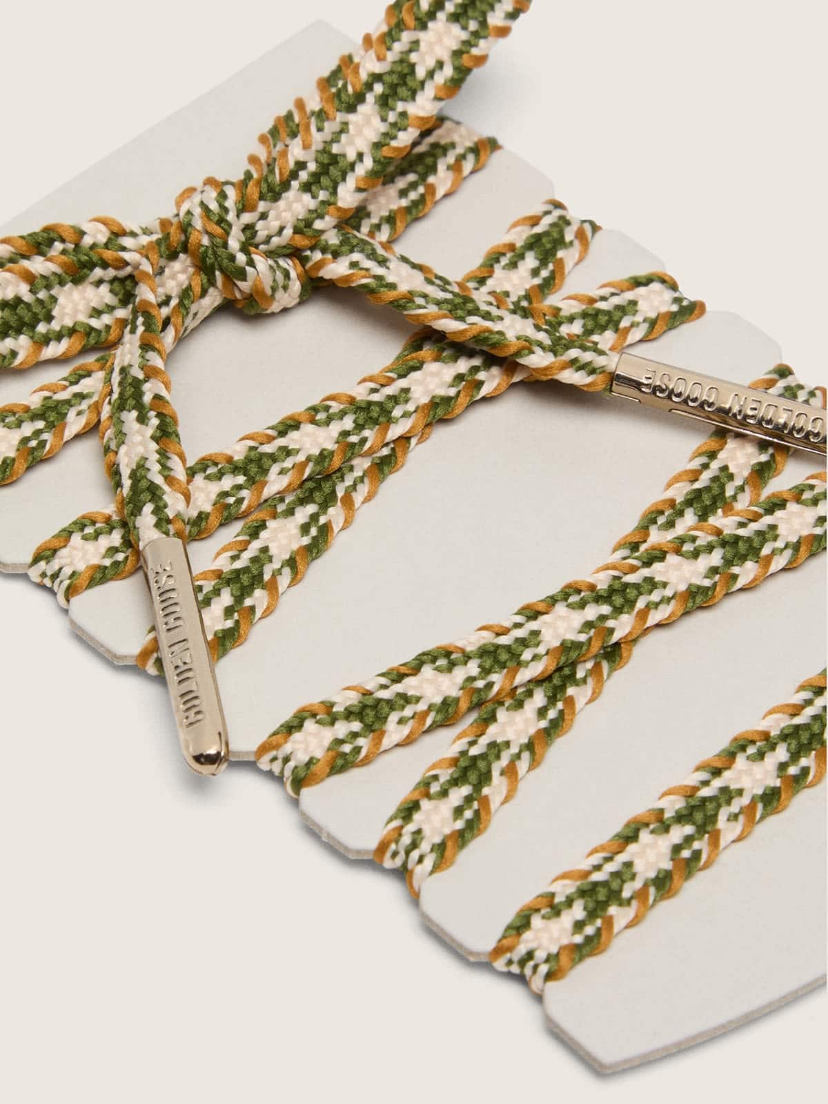Golden Goose - Lacets en corde cr&egrave;me, vert olive et ocre avec d&eacute;tails argent&eacute;s in 