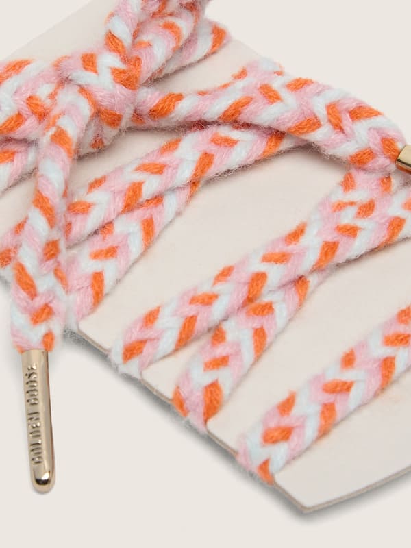Lacets puffy multicolores vert d&rsquo;eau, lilas et orange avec d&eacute;tails argent&eacute;s