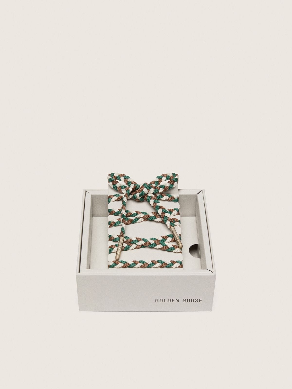 Golden Goose - Laccio intrecciato crema, verde e marrone con dettagli argento in 