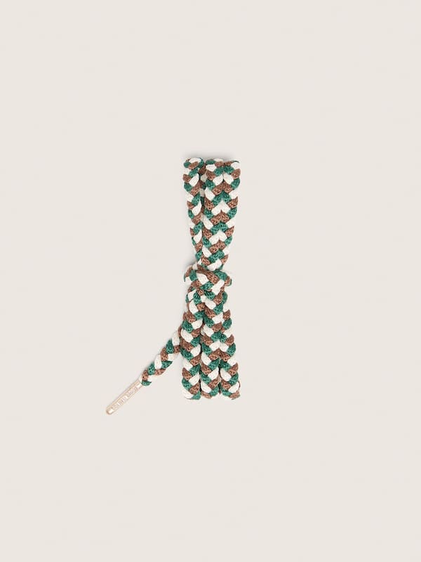 Golden Goose - Braided laces in cream, green and brown with silver details in 