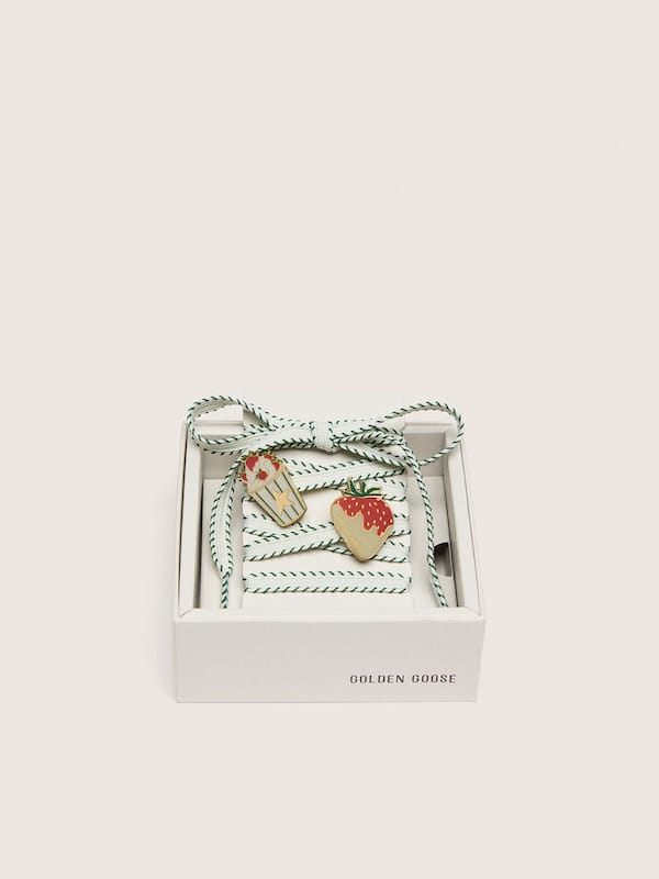 Golden Goose - Skins white laces with forest-green embroidery and strawberry pins in 