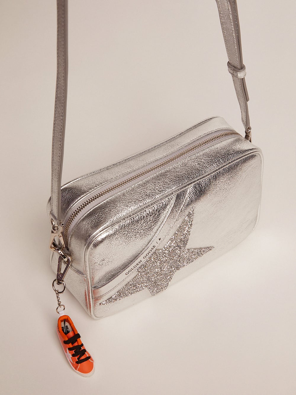 Golden Goose - Silver Star Bag in metallic leather with Swarovski crystal star in 
