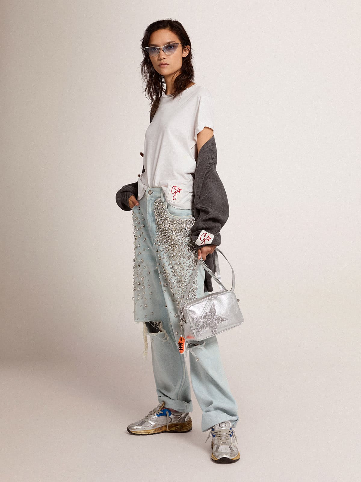 Golden Goose - Silver Star Bag in metallic leather with Swarovski crystal star in 