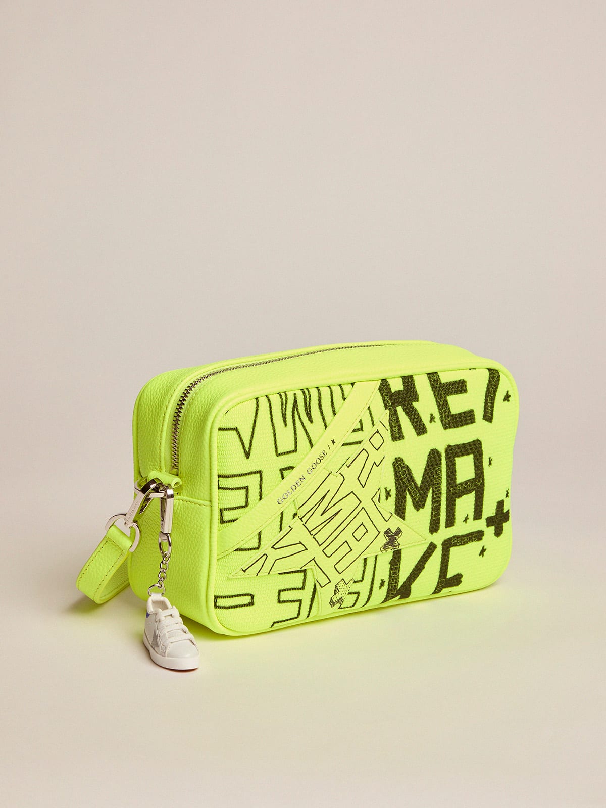 Golden Goose - Fluorescent yellow Star Bag in canvas with Sneakers Maker print in 