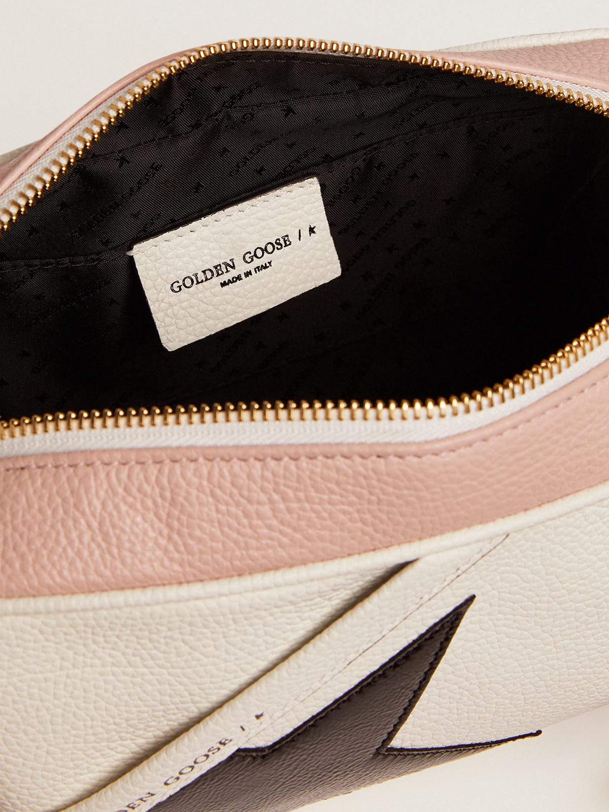 Golden Goose - White and pink Star Bag with black patent leather star in 