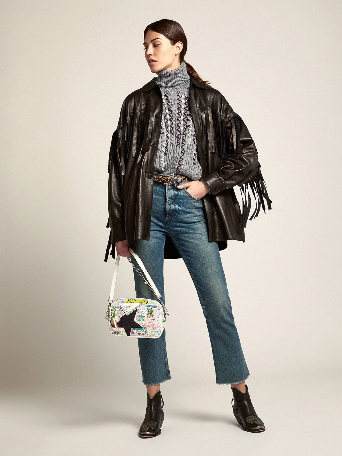 Golden Goose - Star Bag with graffiti print and black glitter star in 