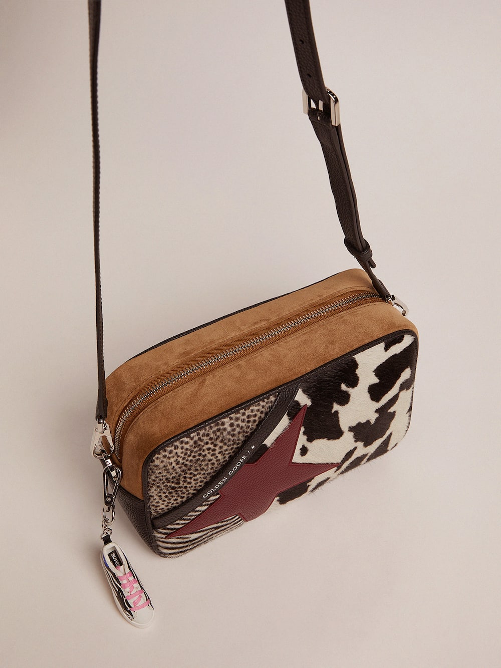 Golden Goose - Star Bag in animal-print pony skin and burgundy leather star in 