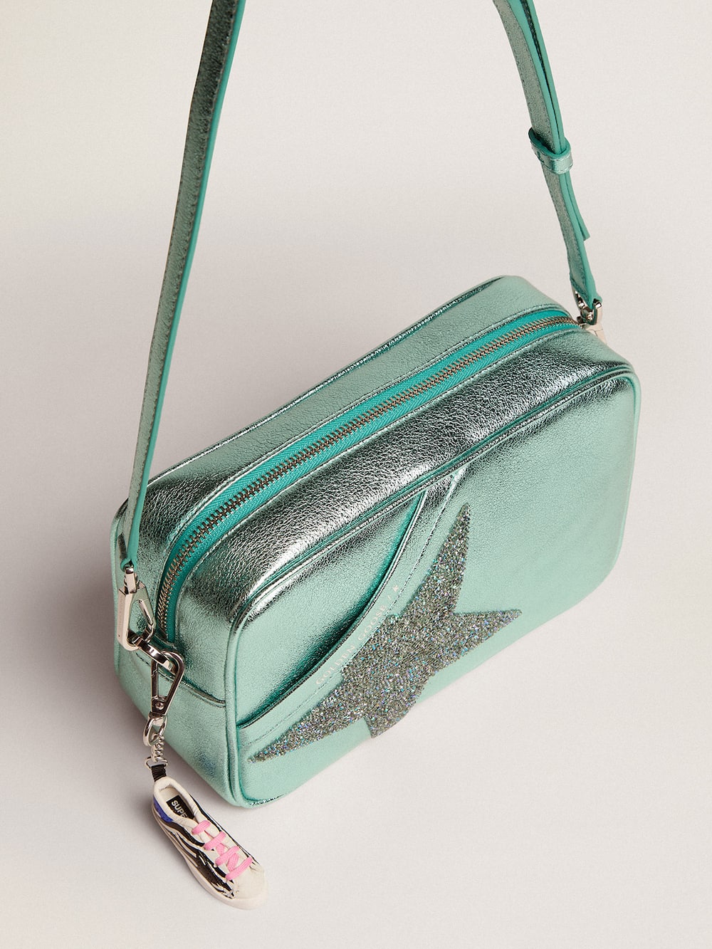 Golden Goose - Women's Star Bag in turquoise leather with star in Swarovski crystals in 
