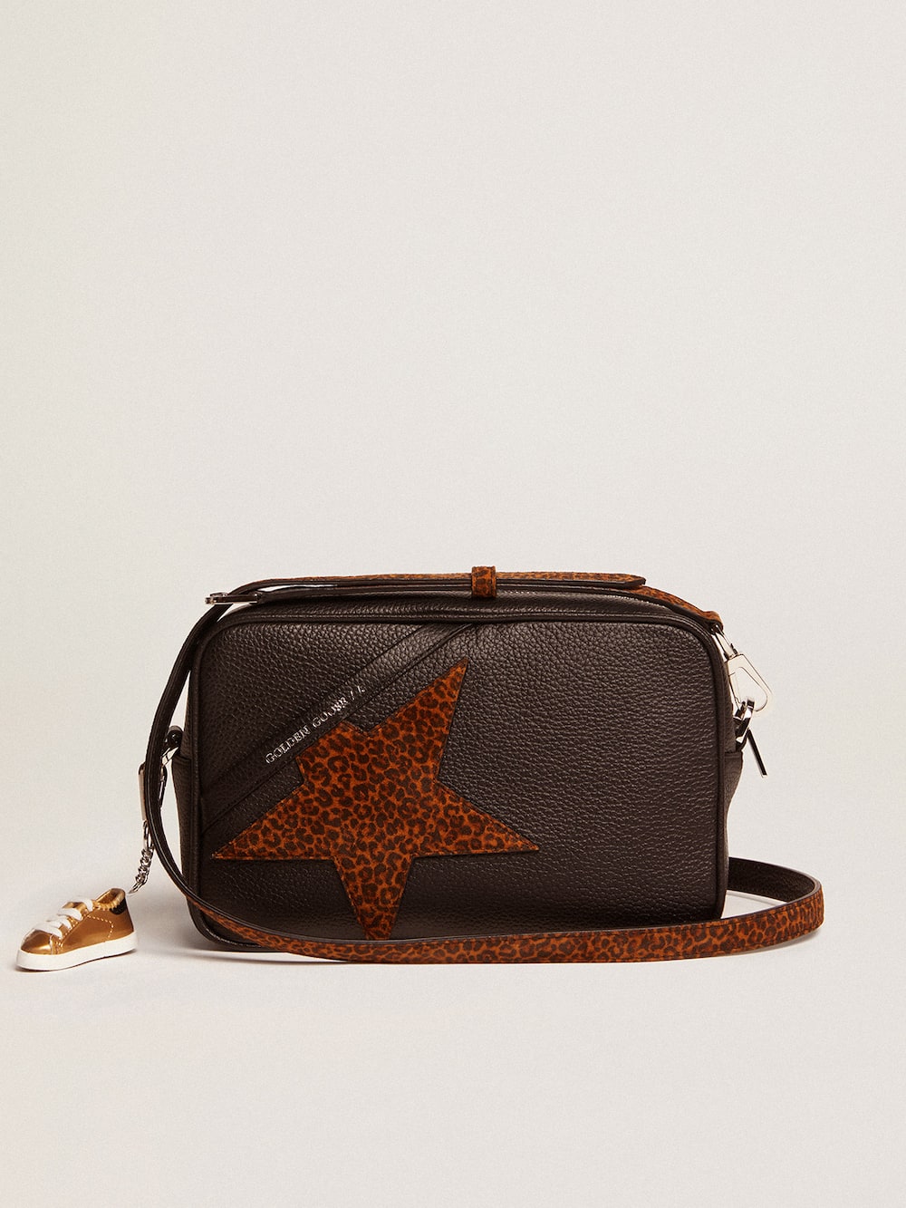 Golden Goose - Star Bag femme en cuir marron foncé avec étoile à imprimé léopard in 