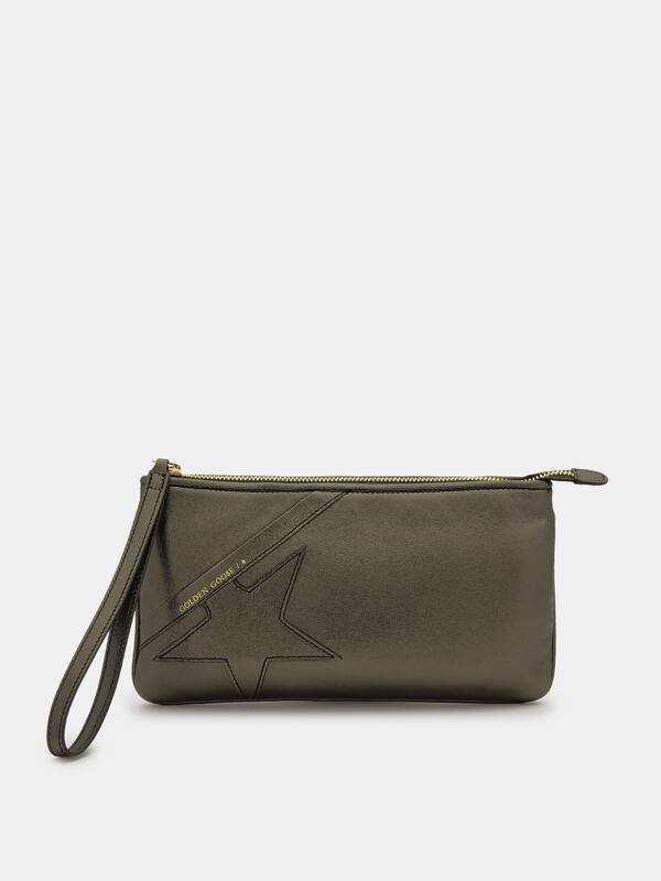 Green Star Wrist clutch bag in laminated leather