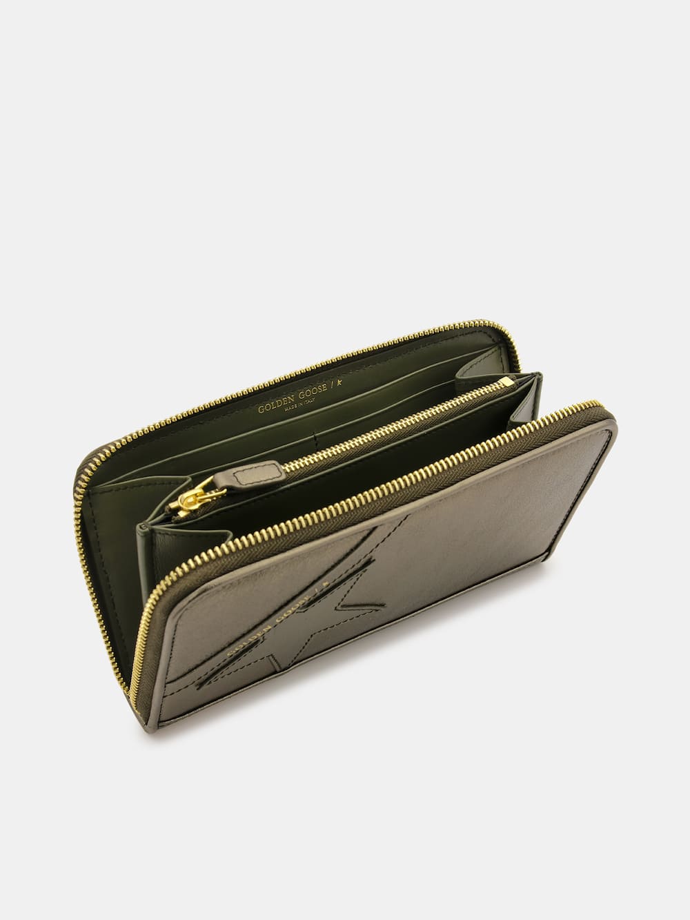 Golden Goose - Portafoglio Star Wallet large verde laminato in 