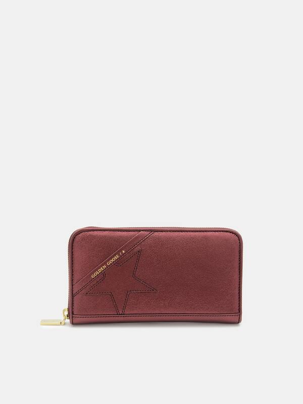 Large burgundy Star Wallet in laminated leather