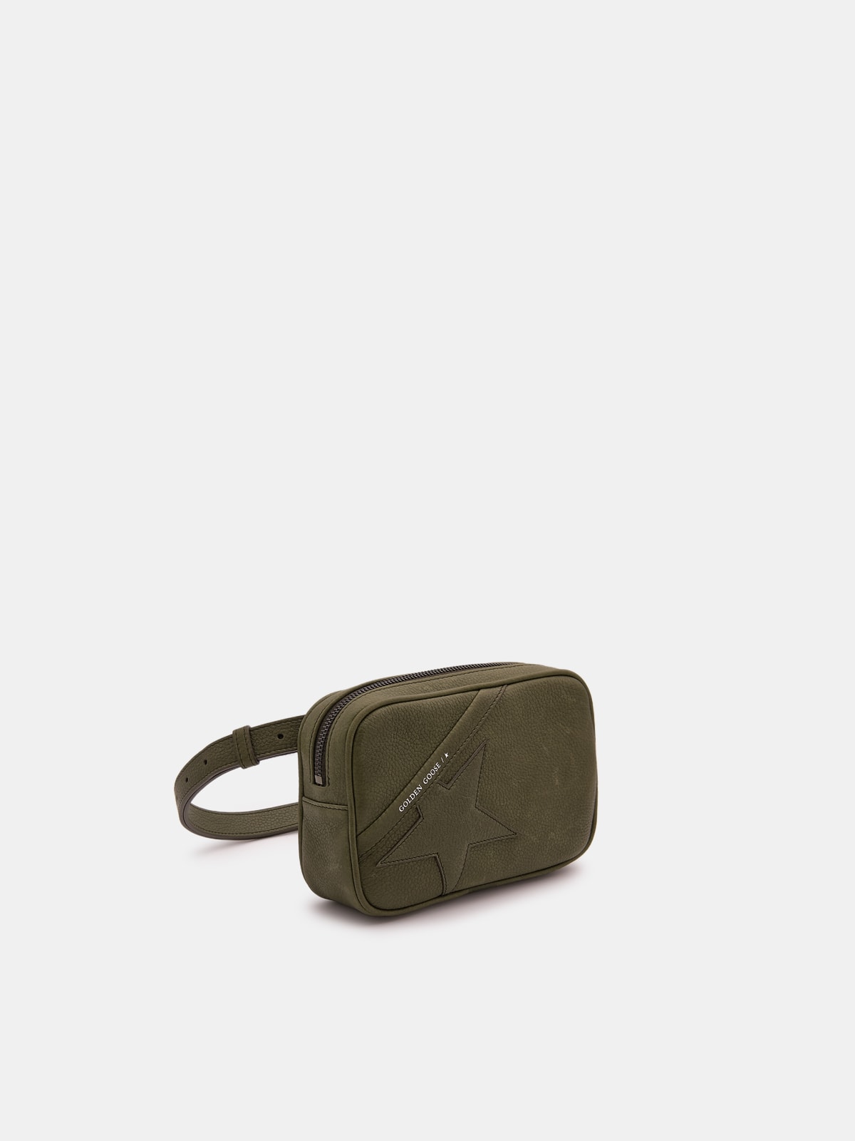 Golden Goose - Army green Star Belt Bag made of hammered leather in 