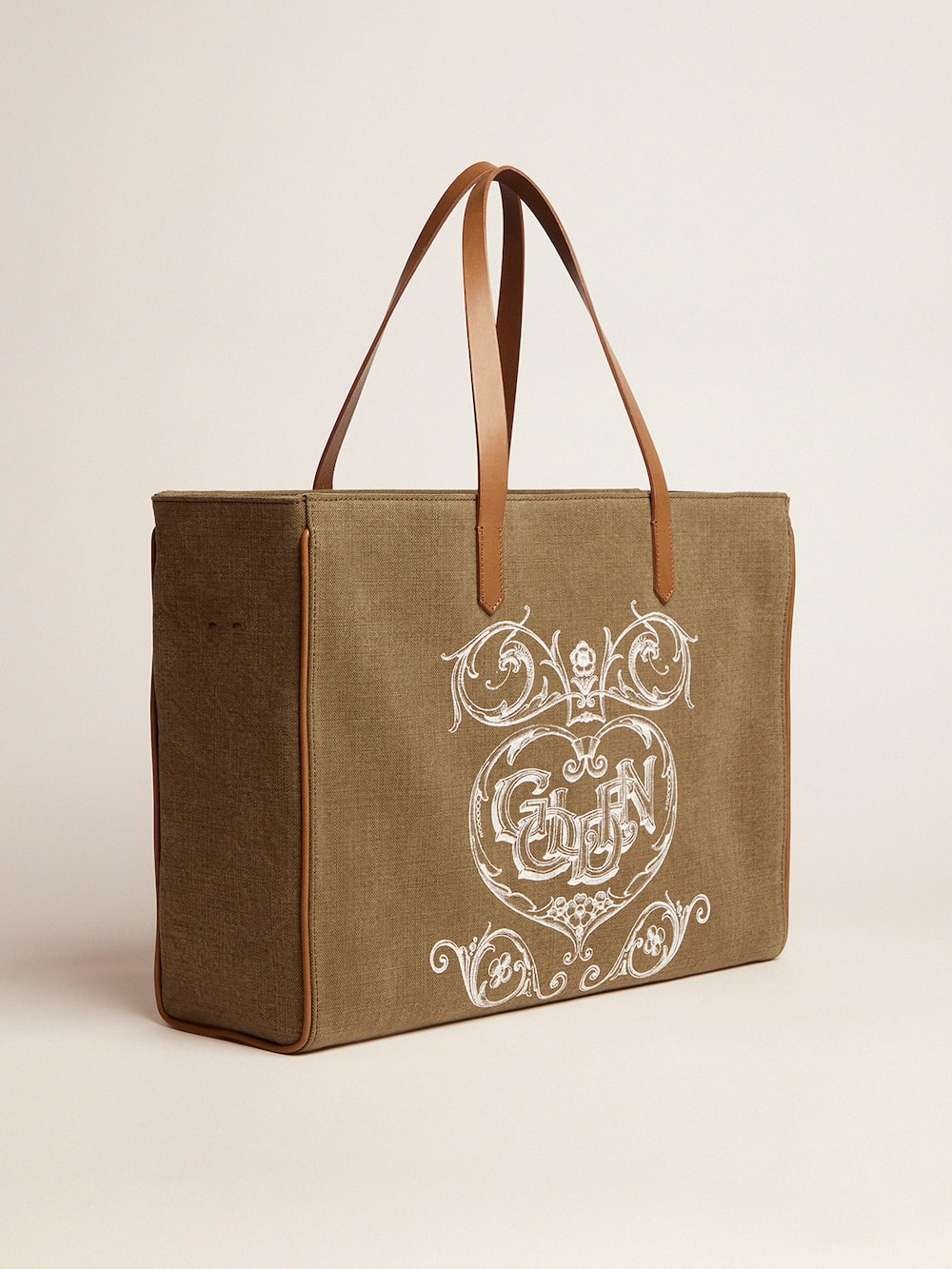 Golden Goose - Sac California Bag en toile vert militaire East-West avec imprimé en sérigraphie in 