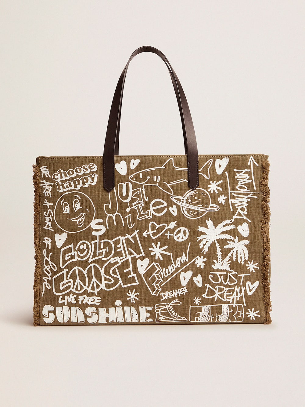 Golden Goose - East-West California Bag in military green canvas with graffiti in 
