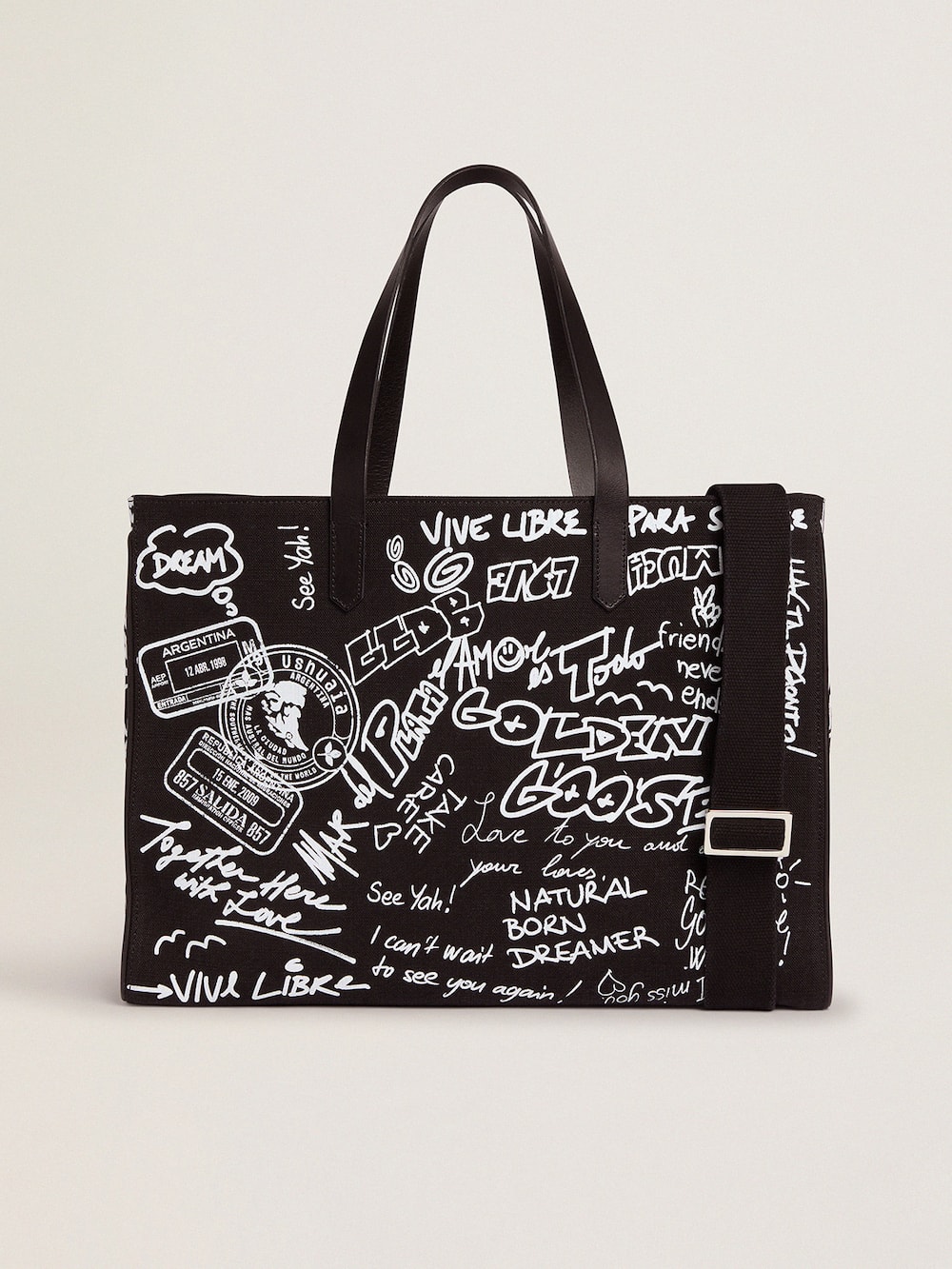 Golden Goose - East-West California Bag in black canvas with graffiti in 