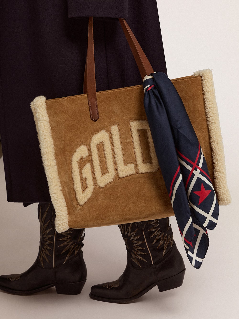 Golden Goose - East-West California Bag in suede leather with shearling in 