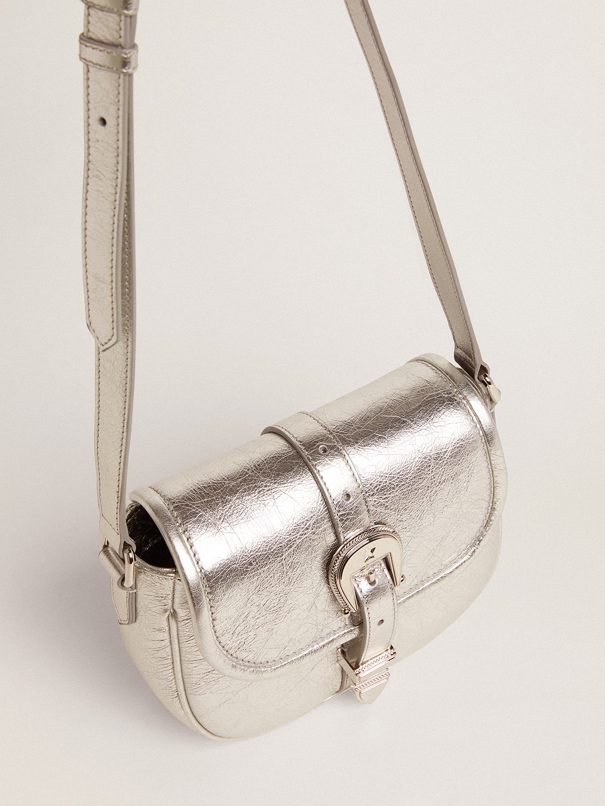 Golden Goose - Women's small Rodeo Bag in silver laminated leather in 
