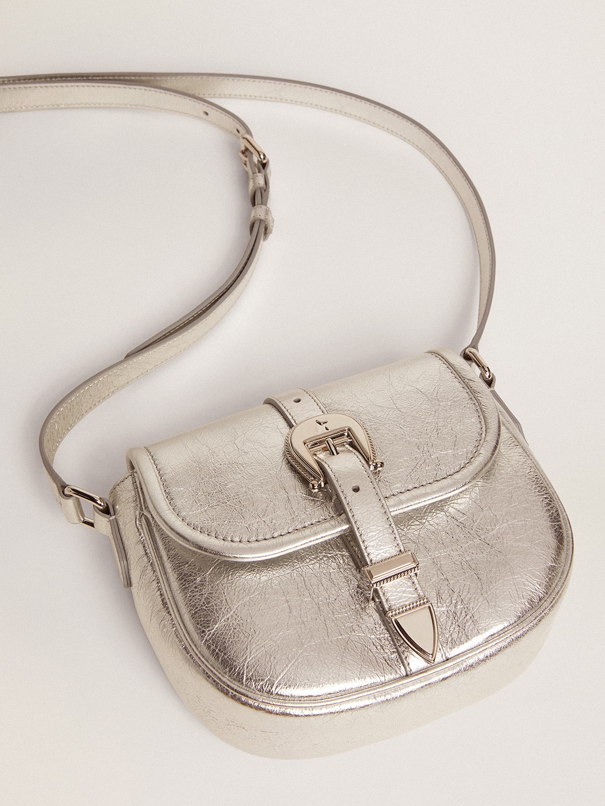 Golden Goose - Women's small Rodeo Bag in silver laminated leather in 