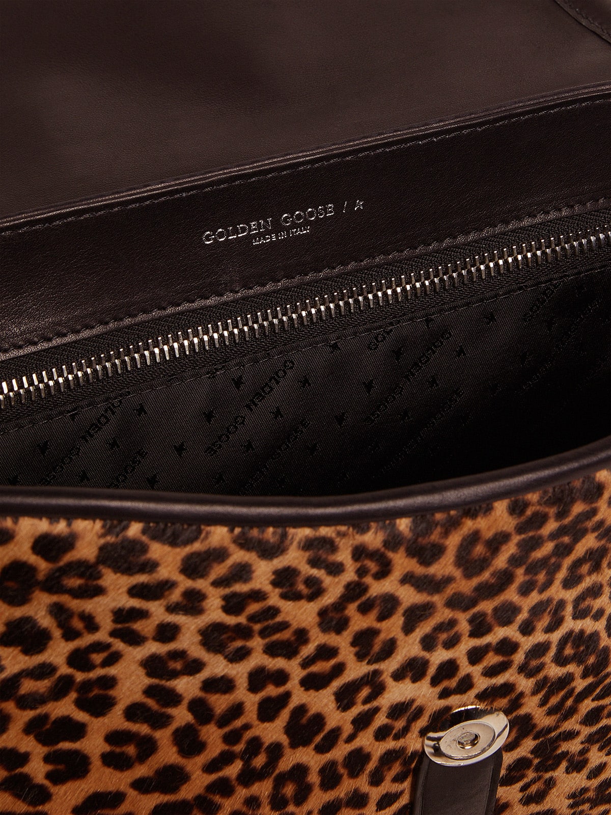 Golden Goose - Medium Rodeo Bag in black leather and leopard-print pony skin in 