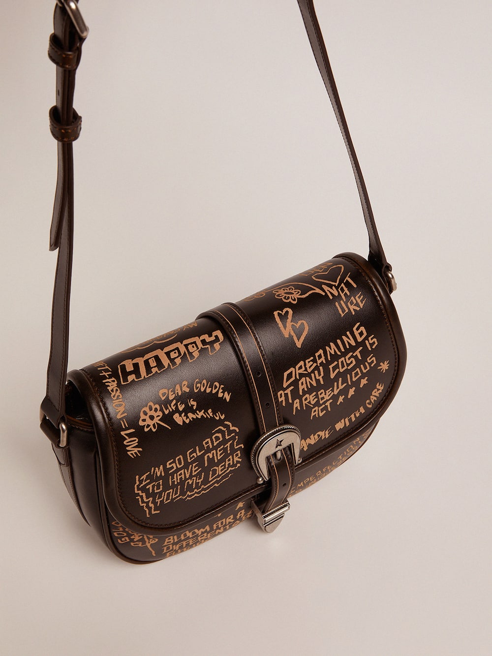Golden Goose - Medium Rodeo Bag in black leather with contrasting lettering in 