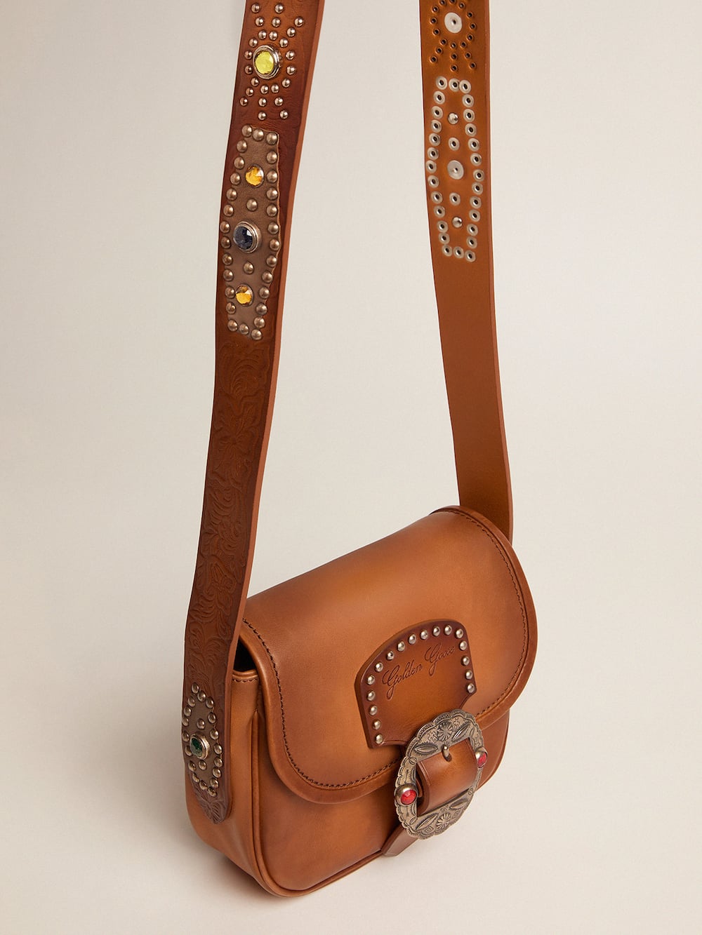 Golden Goose - Borsa Rodeo Bag Small cuoio con borchie decorative in 