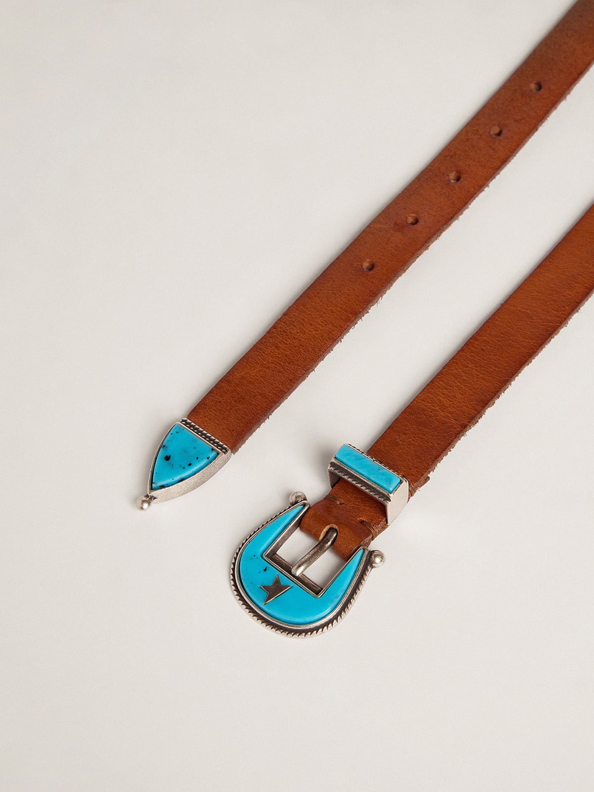 Golden Goose - Rodeo belt in leather with blue buckle in 